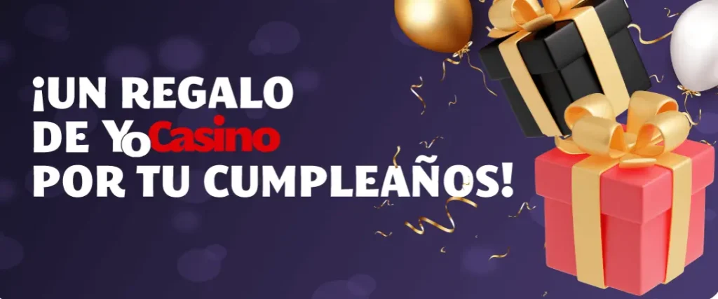 Banner de regalo de cumpleaños de YoCasino que ofrece a los jugadores un bono personalizado.